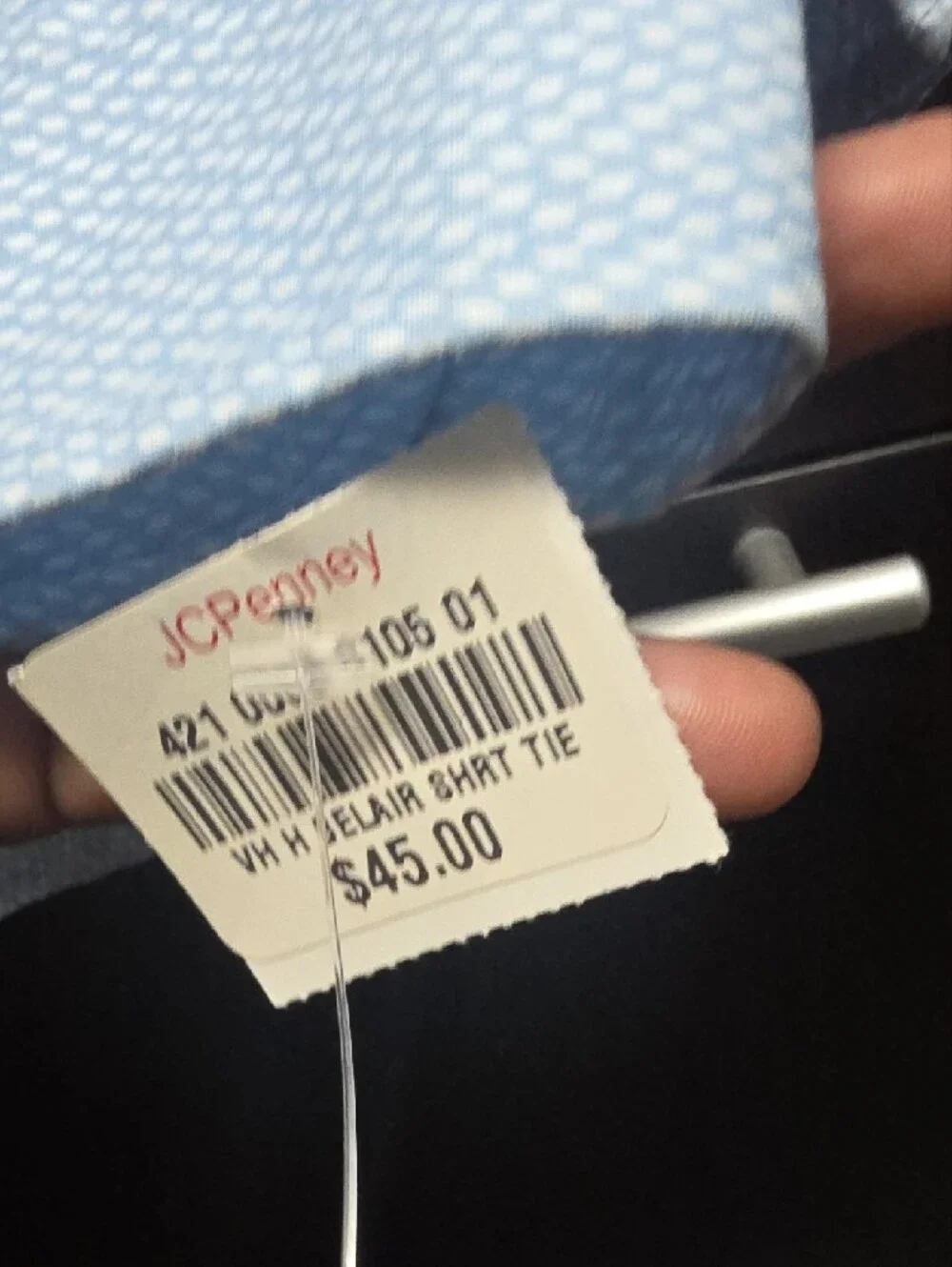 Van Heusen Light Blue Dress Shirt with Navy and Gray Plaid Tie